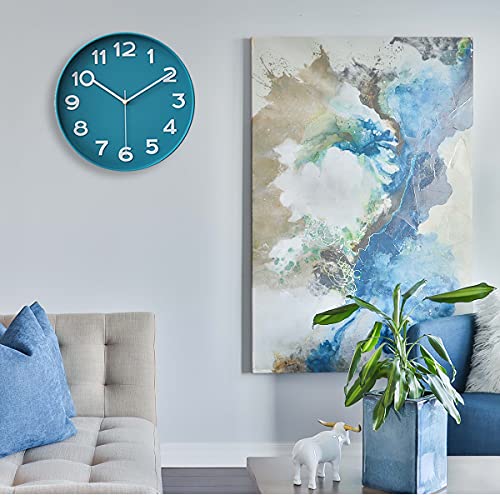 Image of HZDHCLH 12 inch Blue Wall Clocks Battery Operated,Small Silent Non Ticking Modern Wall Clock for Living Room Bedroom Kitchen Office Classroom Decor (Peacock Blue)