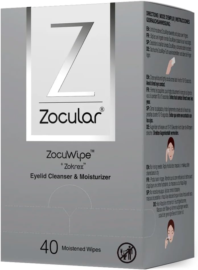 Zocular Zocuwipe Eyelid Wipes with Natural Okra Complex โ Gentle Eyelid Cleansing & Moisturizing Pads โ 40 Count