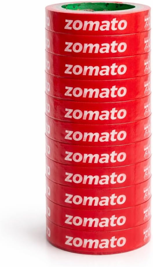 - JPPL Zomato Food Packaging Tape Strong Adhesive Red Color 24 mm 1 Inch x 65 Meter Pack of 12 For Food Delivery Takeaway Boxes And Ecommerce Packing