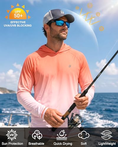 Image of Roadbox Mens Fishing Sun Hoodie, Long Sleeve UPF 50+ UV Protection Shirts