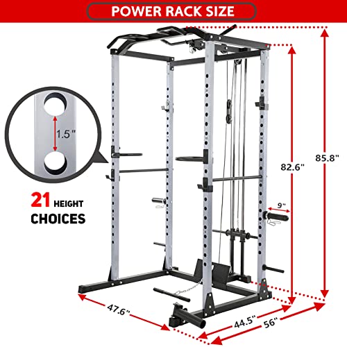 Vanswe Power Cage With Lat Pulldown Attachment, 1200-Pound Capacity Power Rack Full Home Gym Equipment With Multi-Grip Pull-Up Bar, Landmine, T Bar And Dip Handle (2023 Updated Version) #TOP1