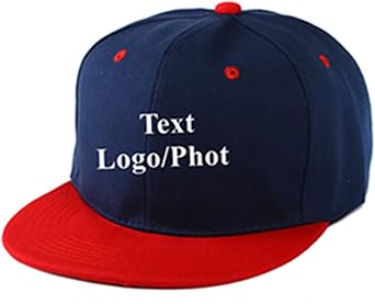 HYN Custom Personalized Text Hat/Cap Flat Bill Snapback Hip-Hop Hat Snapback Closure A-Navy/red