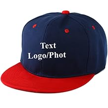 HYN Custom Personalized Text Hat/Cap Flat Bill Snapback Hip-Hop Hat Snapback Closure A-Navy/red