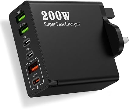 200W USB C Charging Station, 6 Port Fast Charger Plug with PD 100W GaN III