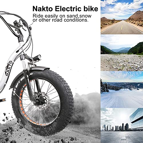 Nakto Fat Tire Electric Bike, 500W Foldable Electric Bicycles - Up To 40 Miles Commuter Electric Bicycle - Removable 48V/10A Battery And 6-Speed Gear Ebike(Silver) #TOP4