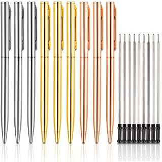 Whaline 18 Ballpoint Pen with Pen Refills Metal Twist Ballpoint Pen with Cap Black Ink Pens Slim Ballpoint Pen Stationery Gift for Students Back to School Supplies Business Office, 3 Colors, Rotating