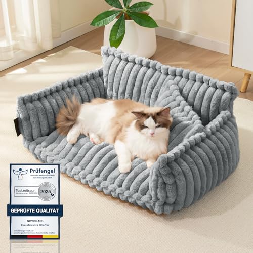 noviclass® Haustiersofa Chaffar Katzenbett Hundebett | Katzensofa Hundesofa | Orthopädische Matratze | Moderner Stil | Cord-Design Größen...