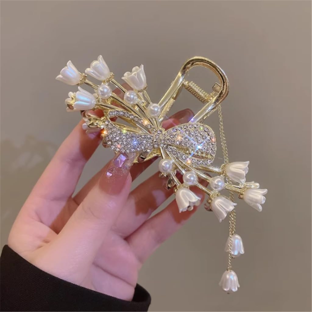Ancient Bell Orchid Flower Hair Clip Back of Fairy Grab Clip Plate Hair Shark Clip Headdress National