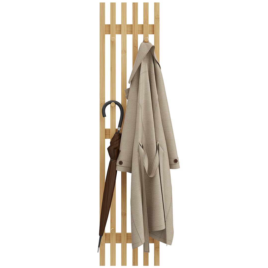 Bellamio Sava Garderobenpaneel – Flurgarderobe aus Bambus 110 x 25 cm – schmale Wandgarderobe mit 8 Kleiderhaken – Wandpaneel für Flur/Eingangsbereich/Schlafzimmer/Garderobe