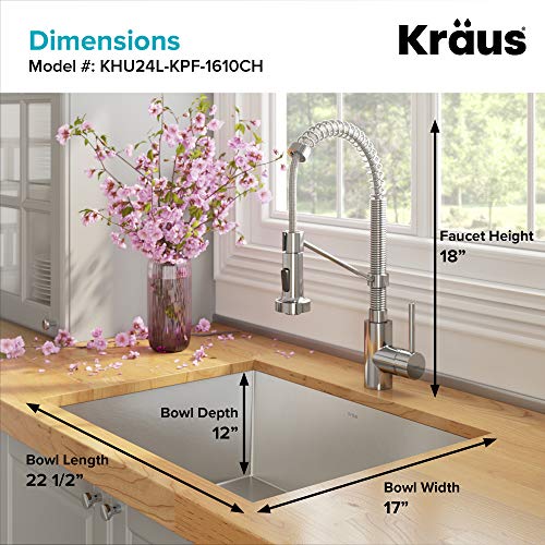 Kraus 24-Inch 18 Gauge Pax Laundry And Utility Sink Combo Set With Bolden 18-Inch Kitchen Faucet And Soap Dispenser, Chrome Khu24L-1610-53Ch #TOP2