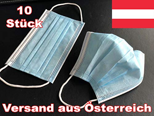 Preisvergleich Produktbild S4U - 10 dreischichtige Einwegmasken, Gesichtsmaske, Mundschutz Einweg-Ohrring-Mundmaske, komfortable Maske, CE und EN-geprüft, Versand aus Österreich