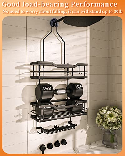 image for SWTYMIKI Shower Caddy Hanging with 2 Soap Holder + 4 Movable Hooks, 3 