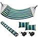 Bakaji Amaca da Giardino Doppia 2 Posti 232 x 148 cm Barre Trasversali in Legno Rivestimento in Poli Cotone con 2 Cuscini e Cinghie Design Moderno Per Giardino Terrazzo Campeggio (Righe Blu)