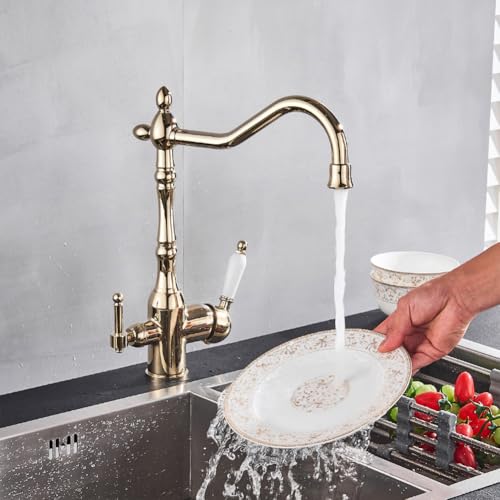 Mitigeur de cuisine col de cygne laiton antique et eau potable C B - 2