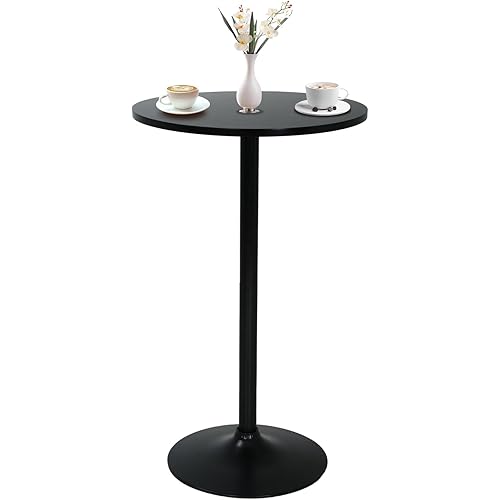 Round Bar Table, Bistro Pud Bar Table, 38.9 Inch Height Modern Cocktail Table with MDF Round Table Top & Metal Base, 23.6 Inch High Top Table for Living Room Restaurant Restaurant Bar, Black