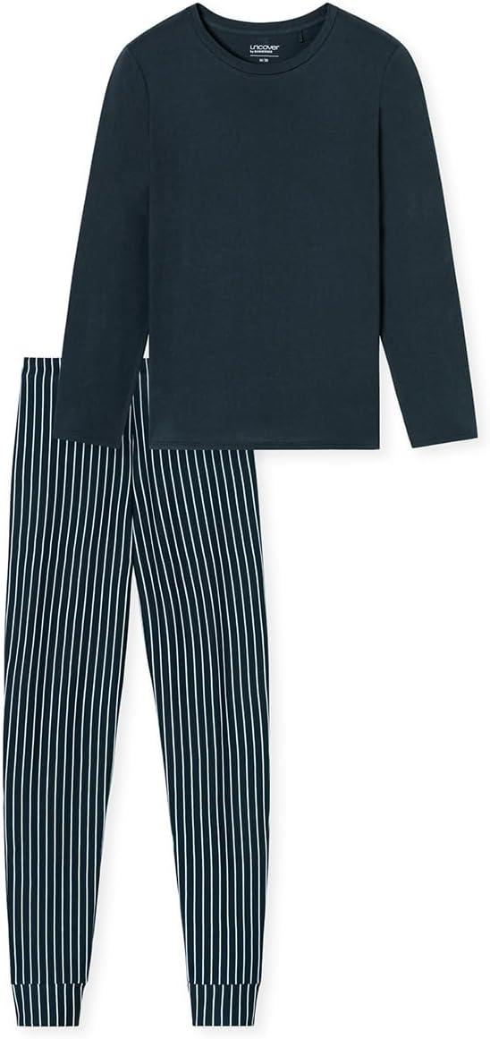 Pigiama Lungo Donna Schiesser In Cotone E Modale | Nero Con Righe Bianche | Morbido E Comodo