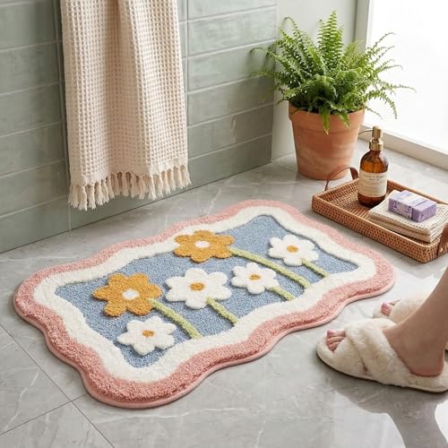 Image of LOOMLYFE Super Soft (40x60 cm) Microfibre 2000 GSM Bath Mat Super Absorbent Anti-Skid Door Mats for Home /Bathroom Mat /Bedroom /Kitchen /Floor Mat Pack of 1 - Flowers