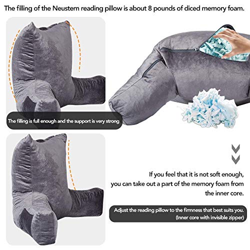 Neustern Reading Pillow With Arms, Premium Shredded Memory Foam Tv Backrest With Washable Cover (22 Inches, Premium Gray) #TOP6