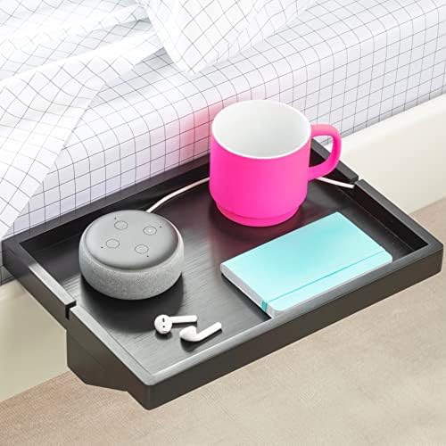 BedShelfie Wood The Original Bedside Shelf for Bed Bunk Bed Shelf College Dorm Room Essentials Dorm Bed Shelf Clip-On Table Tray Caddy Nightstand As Seen On Business Insider (Original Size, Black)