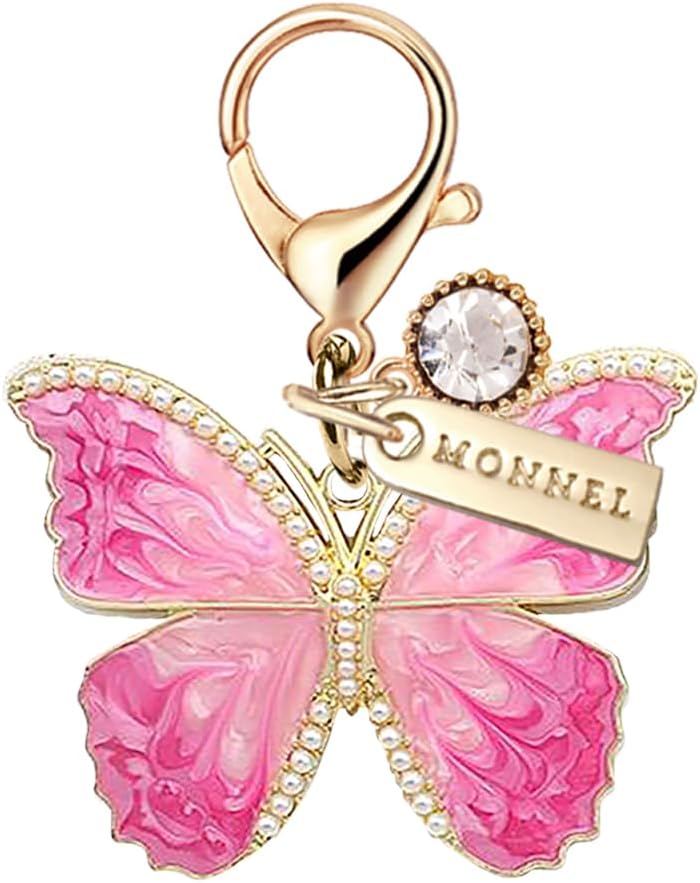 MC668 Little Butterfly Lobster Clasp 3D Charm for Women with Velvet Bag (Hot Pink,1 Piece)
