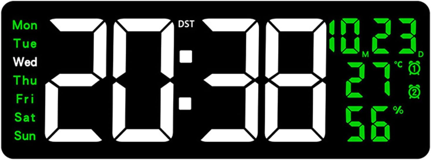 Large Screen LED Digital Wall Clock with Brightness Adjustment and Time Management Alarm Temperature Date Week Display Temperature Sensors Clock