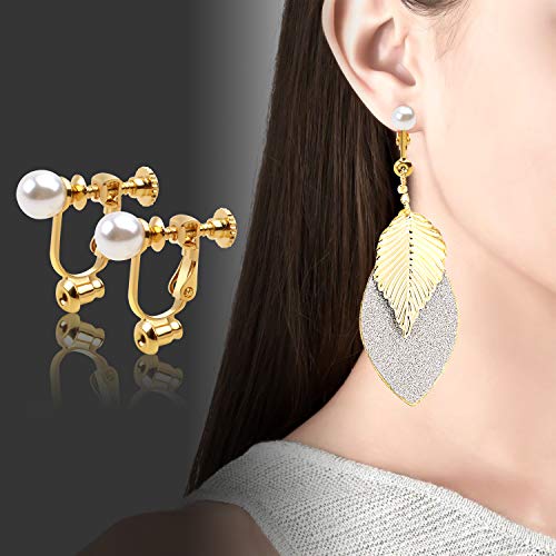 Clip-On Earring Converters, 12Pcs Imitation Pearl Earring Clip Converter Screw Type Brass Earrings Findings With Loop For Non-Pierced Ears - Gold And Silver #TOP5