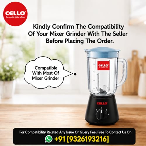 Image of CELLO Mixer Grinder Juicer Jar 1 Litre Transparent Polycarbonate Jar | Unbreakable, Durable & Lightweight | Universal Fit Mixer Grinder Replacement Jar for Blending & Juicing