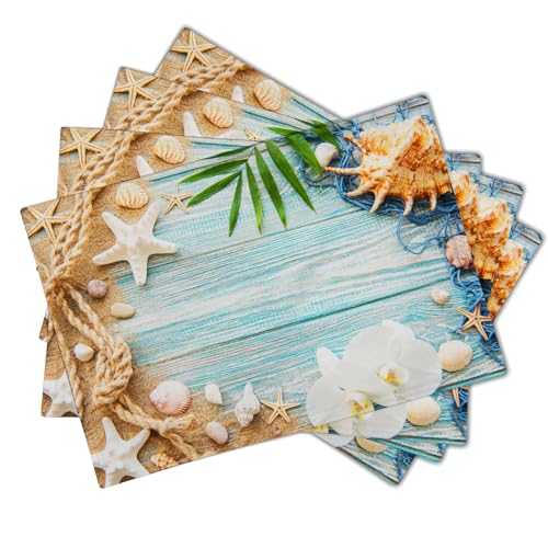 Beach Placemats Set of 4 for Dining Table Nautical Coastal Starfish Place Mats Summer Washable Table Mats Kitchen Decor Cloth Placemats 12x18 inch