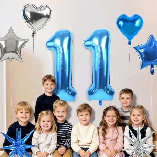Image of TONIFUL 3rd Birthday Balloons Kit 40 Inch Blue Large Number 3 Foil Balloon | with 18Inch Helium Mylar Heart Star Shaped Balloons for Boy Men Birthday Anniversary Graduation New Year Eve Party Decoration