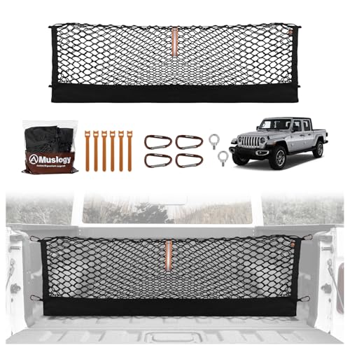Muslogy Truck Bed Cargo Net Trunk Netting Compatible with Jeep Gladiator 2020-2025 2026 JT Accessories, Pickup Cargo Organizer SUV Sedan Storage Net w/Heavy Duty Carabiners by Muslogy - Used condition - US$18.35