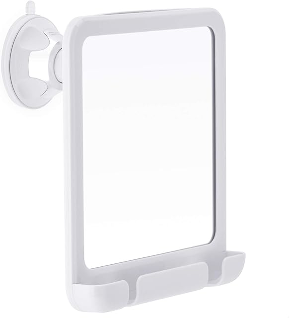 MIRRORVANA® Fogless Shower Mirror for Fog Free Shaving with Razor Holder, Enhanced Suction-Cup, Hook for Hanging, Shatterproof Surface and 360° Swivel, 20cm x 18cm (White)