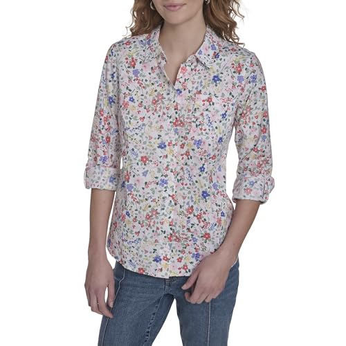 Image of Nautica Women's Button Front Long Sleeve Roll Tab Shirt