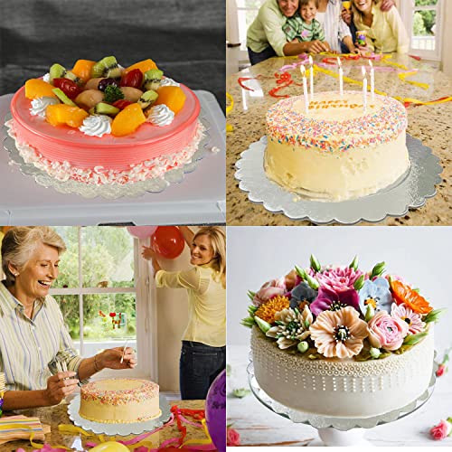 Muluo 5 Pack Cake Boards, 4, 6, 8, 10, 12 Inch Wavy Edge Cake Base Cardboards, Round Cake Boards, 1 Of Each Size, Set For Baking Cake Decorating, Silver #TOP4