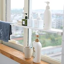 Bathroom Window Shelf Organizer, Adjustable Storage Rack for Toiletries, White