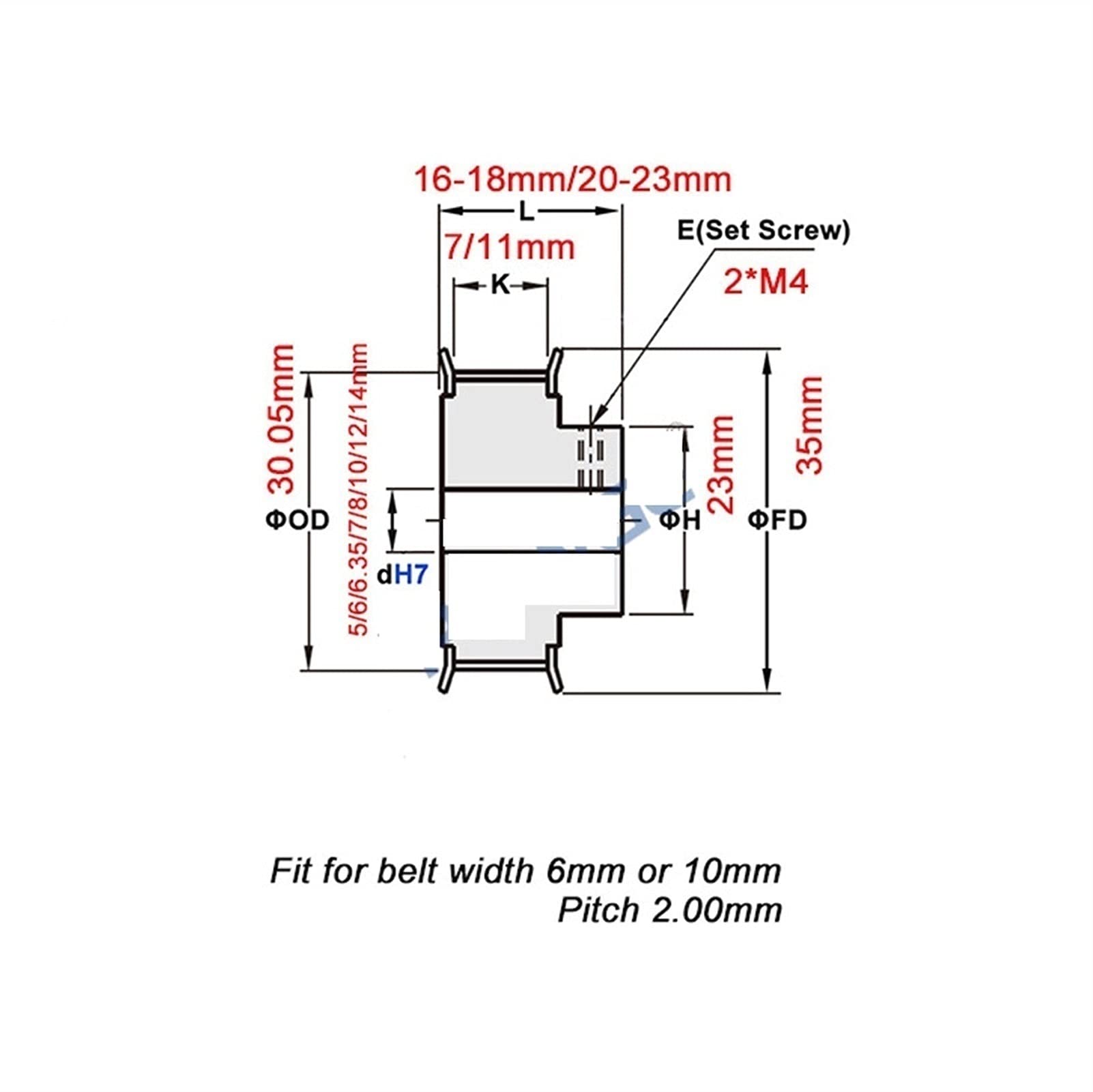 Timing Pulley 48 Teeth 2M 2GT Timing Pulley, Bore 5/6/6.35/7/8/10/12/14mm, for GT2 Open Timing Belt Width 6/10mm, Wheel 48Teeth 48T (NO.1376)(Belt Width 10mm,Bore 12mm)