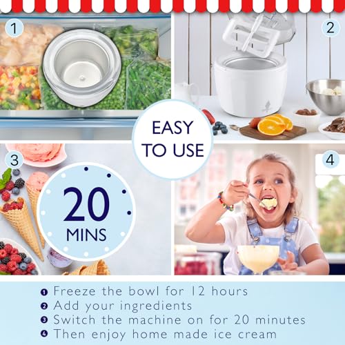 Sensio Home Ice Cream Maker Machine - Gelato Sorbet Frozen Yoghurt in 20 Minutes - Detachable Mixing Paddle - Easy to Operate – Voted Winner Independent Best Buy (White)