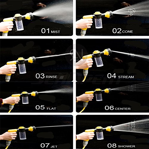 Foam Water Spray Gun - High Pressure Washing Tool - Heavy Duty 8 Pattern Watering Nozzle Garden Hose Sprayer Gun Flow Control Setting Knob for Car Washing Garden Lawn Room Floor Cleaning Pets Washing - Image 5