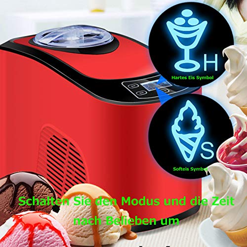 MNCYGJ EIS Maschinen Softeismaschine Für Zuhause 1.5L Frozen Yogurt Maschine, 45-50 Minuten Obst Automatisch Eismaschine Selbstkühlend Sorbetmaschine,Rot – Bild 5