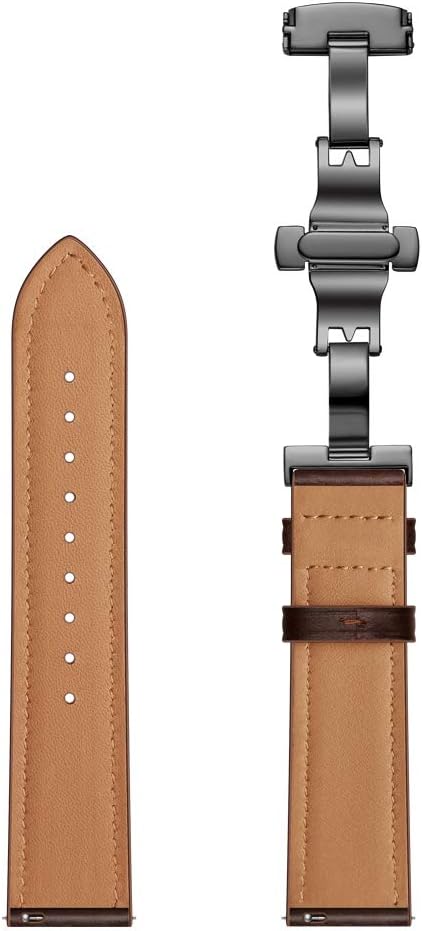 AISPORTS Compatible for Samsung Galaxy Watch 3 45mm Band Leather, 22mm Quick Release Watch Band Sport Wristband Stainless Steel Butterfly Buckle Bracelet Replacement Band for Galaxy Watch 46mm/Gear S3