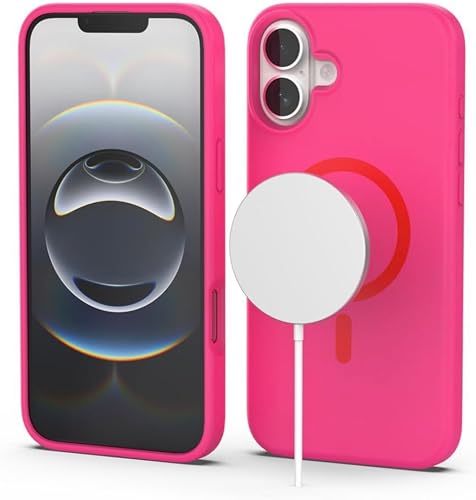 CellTime Liquid Silicone MagSafe Case For iPhone 16 Plus Cover - MagSafe Ready, Ergonomic Touch Cutout Design, Four-Layers Protection, Camera & Screen Protection (Fluorescent Pink)