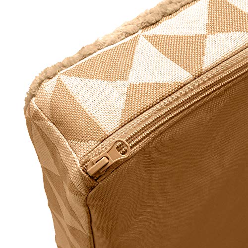Image of Furhaven Pillow Dog Bed for Small Dogs w / Removable Washable Cover - Plush & Kilim Woven Decor Mattress - Pyramid Latte, Small