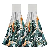 Giwawa Palm Leaves Hanging Kitchen Towels Tropical Leaf Dish Cloth Tie Towels 2 Pcs Hand Towel Tea B