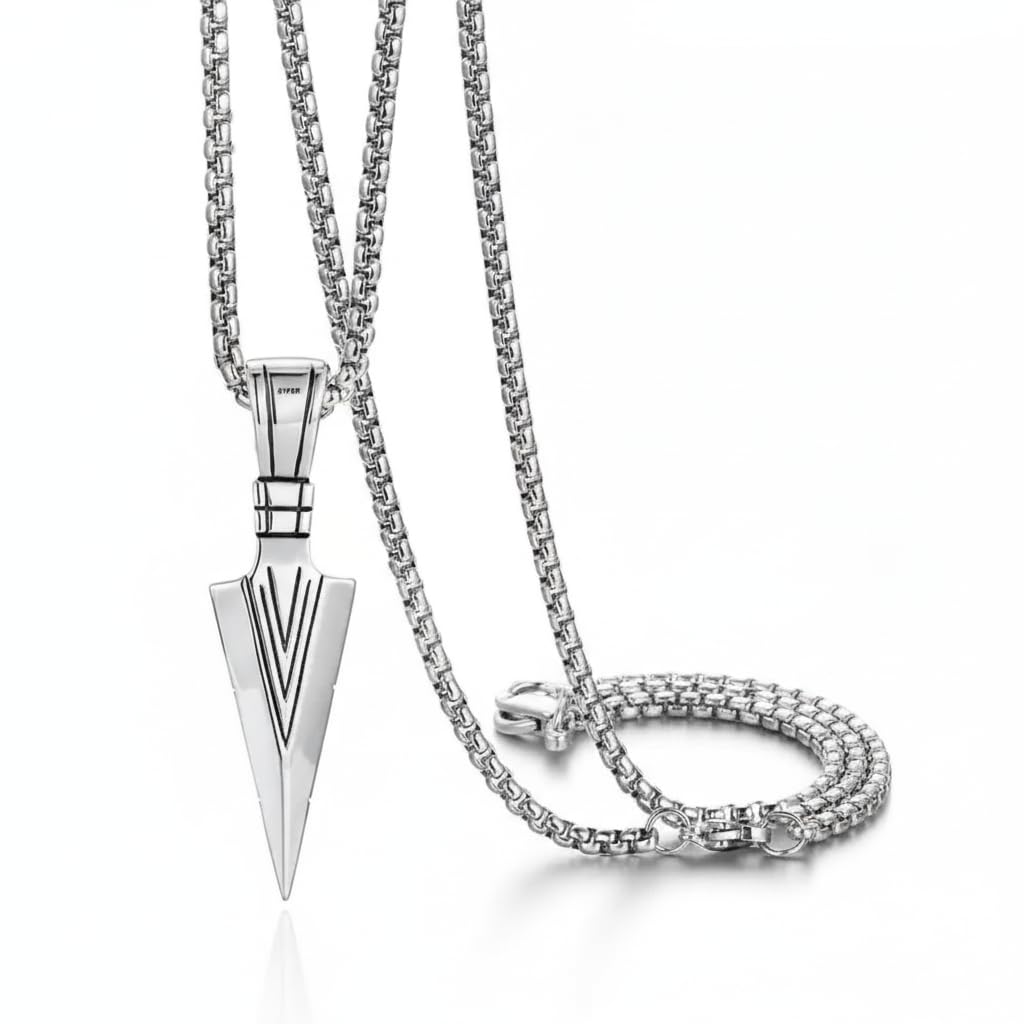 Men’s Metal Arrow Pendant Necklace | High-Polished Silver Arrow Charm with Chain | Modern Fashion Jewelry for Men Silver SPnL202663-image-17