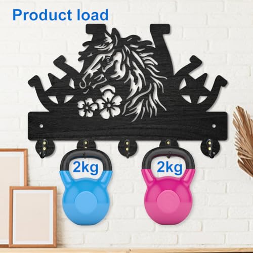 Mayjoydiy HJEW-WH0055-088 Horse Horseshoe Coat Rack Wall Mount Farmhouse Western Wood Key Hooks thumb #3