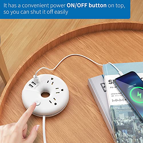 10Ft Long Extension Cord Power Strip With Usb, Ntonpower Travel Power Strip Flat Plug With 3 Outlets 3 Usb, Desktop Charging Station With Power Button, Compact For Home Office Nightstand, Etl Listed #TOP2