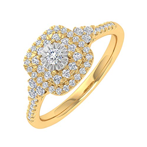 1/3 Carat Cushion cut Halo Diamond Engagement Ring in 10K Gold - IGI Certified
