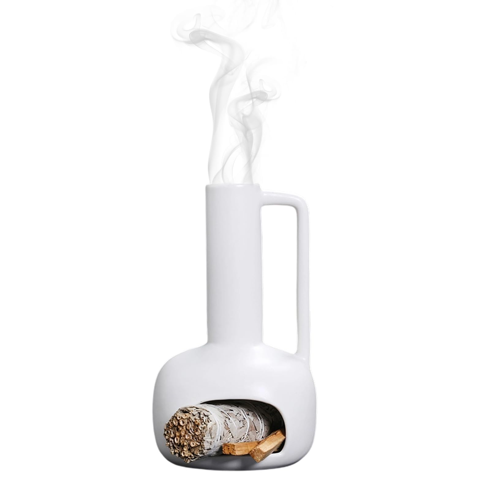 Handmade Ceramic Incense Burner Holder for Palo Santo Sticks, Sage Bundles & Candlesticks - Yoga Meditation Room Home Decor, Minimalist White Ceramic Bowl