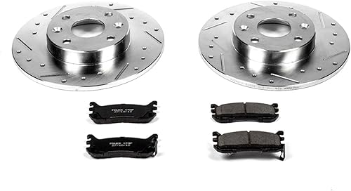 Miniatura 2 de Power Stop K772 Pastillas de freno de fibra de carbono traseras Z23 con kit de rotores de freno perforados y ranurados