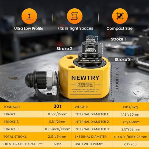 Image of NEWTRY 30 ton Low Profile Hydraulic Jack Porta Power Kit + CP-700 Manual Hydraulic Hand Pump Multi Section Jack, 2.12 inch Stroke Industrial Mini Hydraulic Cylinder