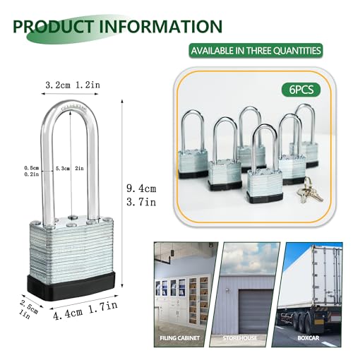 Image of Pad Locks with Same Key 6 Pack, Heavy Duty Outdoor Locks | Same Key Convenience, 6 Locks Share Keys, Durable Steel Body for Storage, Gates, Garages and Outdoor Use